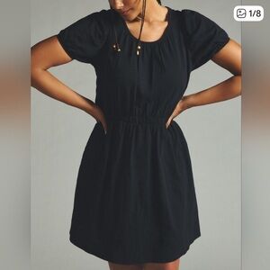 Daily Practice Anthropologie Puff Cap Sleeve Elastic Waist Mini Dress Black 1X